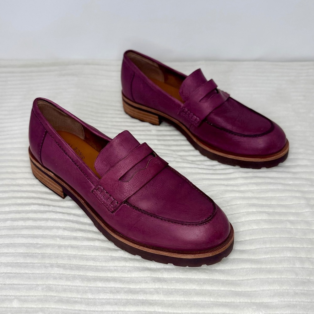 Kork-Ease Carlisle Purple Leather Penny Loafers Women's 10 Lug Sole Comfort